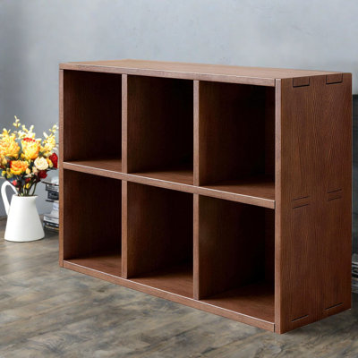 Spacious Wooden Bookcases, Walnut Finish, Rustic Home Storage