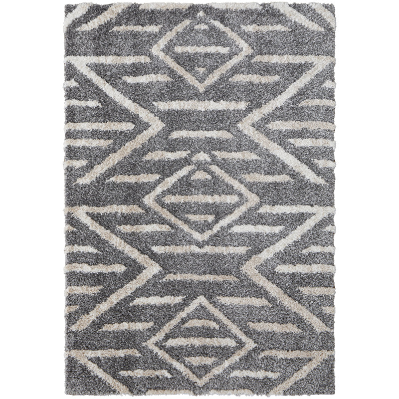 Caide Bohemian & Eclectic Diamond Polyester Area Rug, Rectangle 4' x 6'
