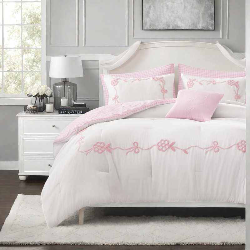 Gingham and Floral Comforter Set