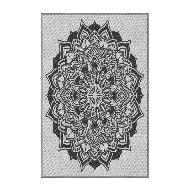 Tapis noir/gris tissé à la machine, Rectangle 5 pi x 7 pi