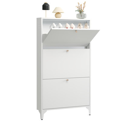 Shoe Storage Cabinet For Entryway With 2 Flip Drawers, Freestanding Shoe Organizer With Legs,farmhouse Narrow Shoe Storage Cabinet For Entryway, Foyer, Hallway,living Room