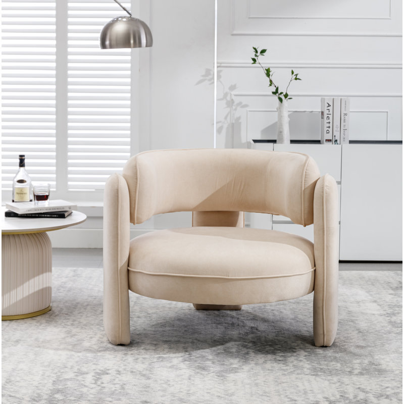 Fauteuil d'appoint rembourré 3 pieds Aylia, Velours beige performance