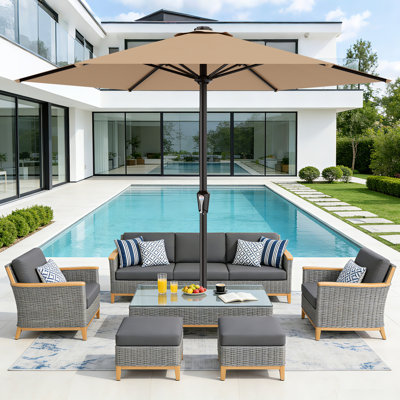 11ft All-Steel Patio Umbrella with Crank Lift System & 6 Heavy Duty Ribs Waterproof, Patio Table Umbrella Perfect for Poolside, Terrace, Beach and Outdoor Restaurant, Beige