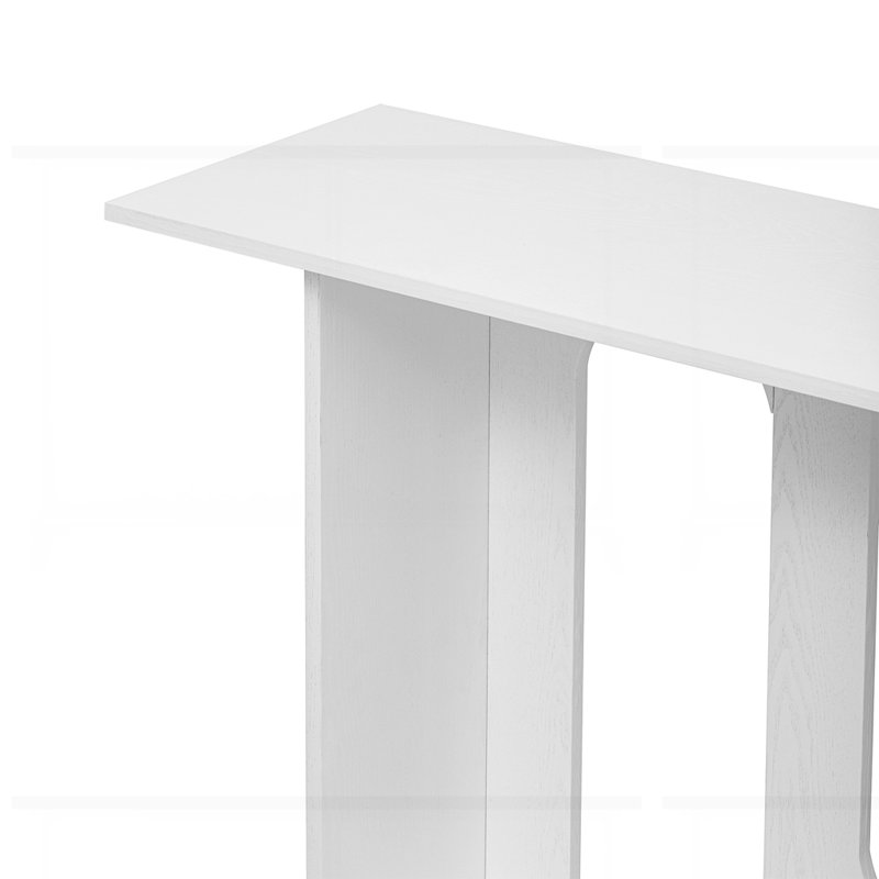 Modern and Curved Design Ash Veneer Console Table with Shelf, White