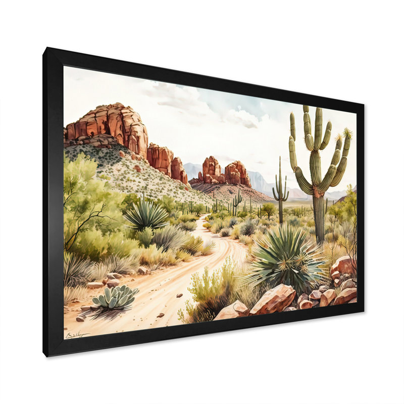 Arizona Desert Scenery II - Western Large, art mural, Impression noire sur toile encadrée, H 16 po x l 32 po x P 1 po