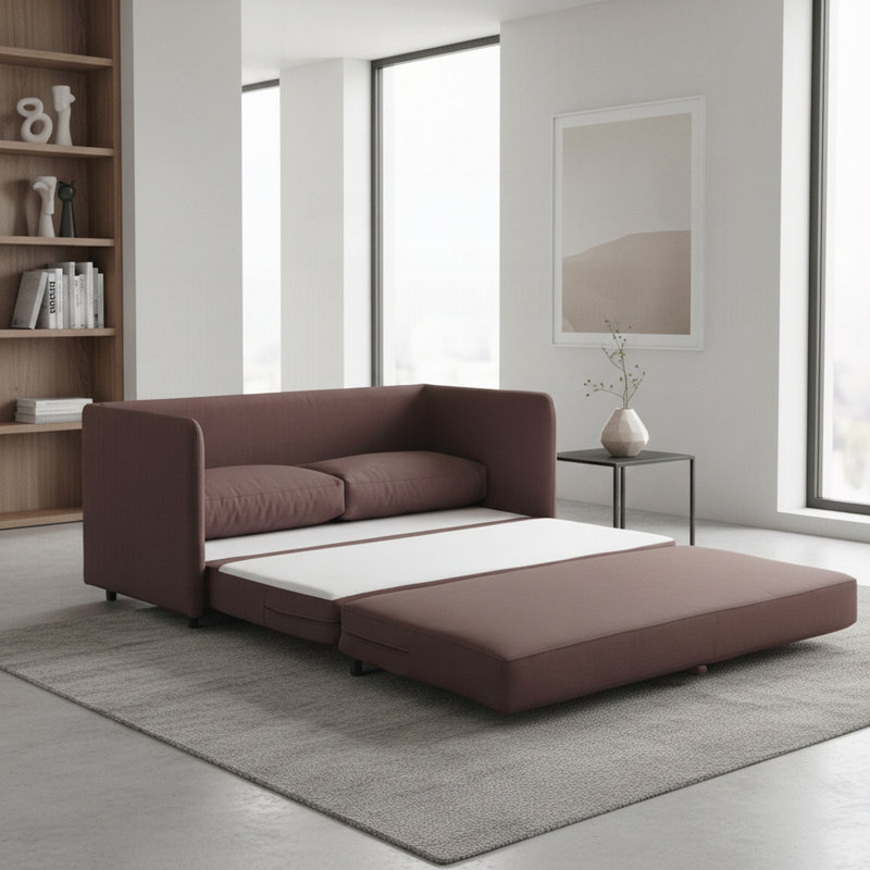 Causeuse-lit rembourrée en tissu Modern Modern, L 51 po, Tissu chocolat
