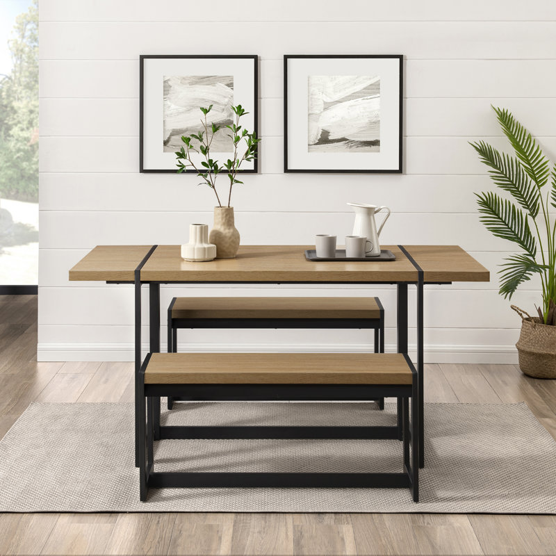 4 - Person Dining Set, Beige, Beige/Black