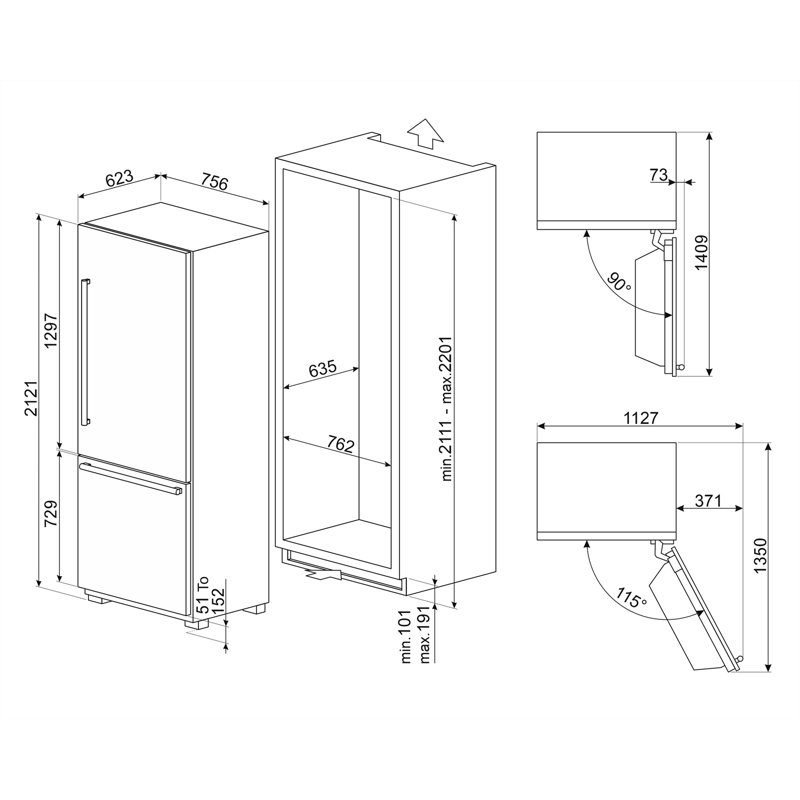 Réfrigérateur encastré universel 30 po Smeg