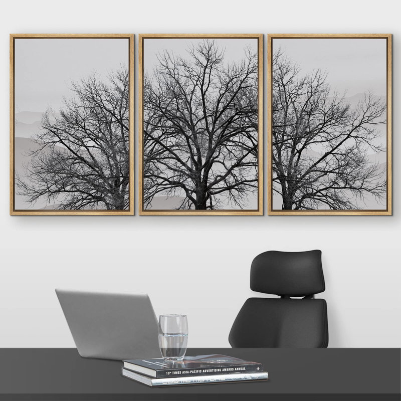 Abstrait arbre en hiver, paysage gris, photo moderne, paysage, décoration murale, H 36 po x l 72 po, Cadre naturel flottant