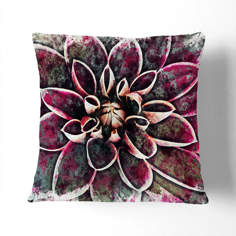 Pink Dahlia Flower Cushion with Filling, 40cm H x 40cm W x 15cm D, White