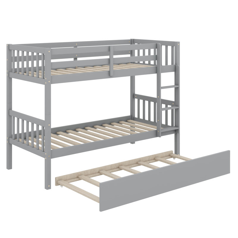 Lit superposé simple en bois d'hévéa avec lit gigogne escamotable transformable en deux lits séparés, Gris