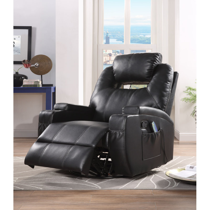 Runkle Faux Leather Massage Chair, Black Faux Leather
