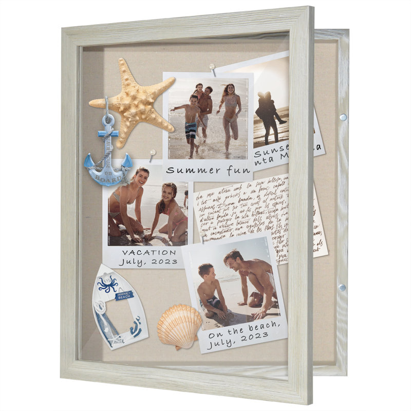 Merranda Front Loading Shadow Box Frame and Display Case for Keepsakes, Grey Wood, 11" W x 14" H