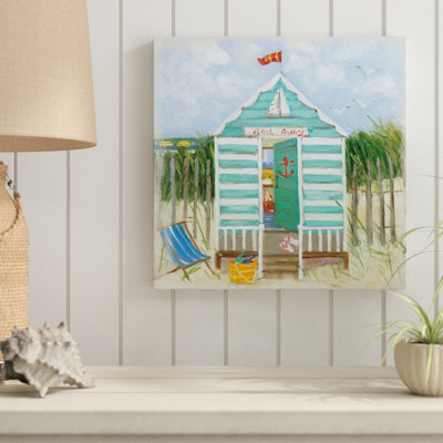 « beach bungalow », impression sur toile tendue enveloppée carrée