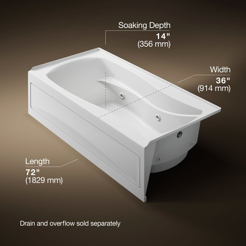 Baignoire tourbillon 72 "x 36" Mariposa®, Blanc, À droite