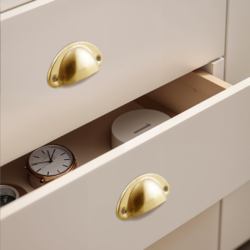 2Pcs Shell Cup Furniture Handles, Gold