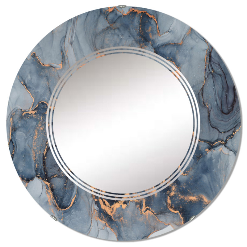 Art mural noir et or infusé liquide III - miroir mural moderne rond, 32 po x 32 po