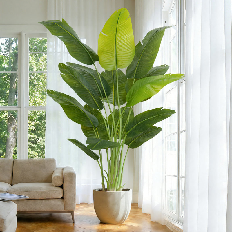 Arbre de paradis artificiel 6,5 pi en pot de ciment noir - grande plante tropicale artificielle pour la décoration de plancher intérieur (sans pot)