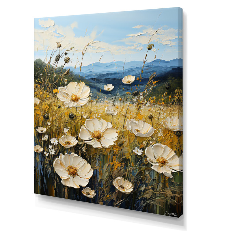Buttercups Flowers Mountain Landscape sur toile, Toile tendue, H 44 po x l 34 po x P 1,5 po