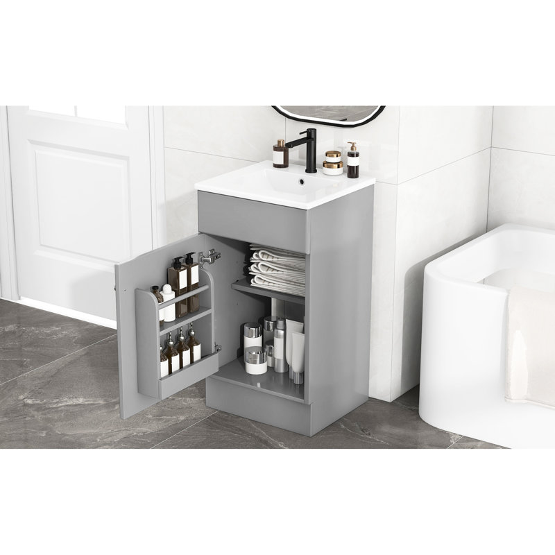 Meuble-lavabo de 18 po avec lavabo, gris - Porte de finition en céramique facile d'entretien pour une atmosphère tranquille