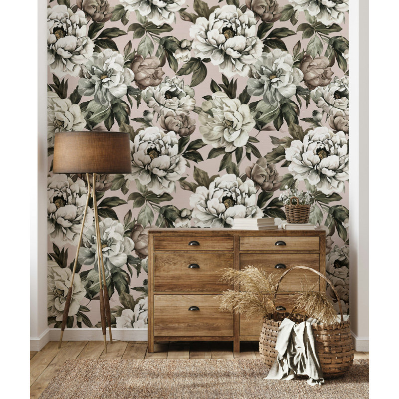 Rouleau de papier peint à motif de pivoines rétro