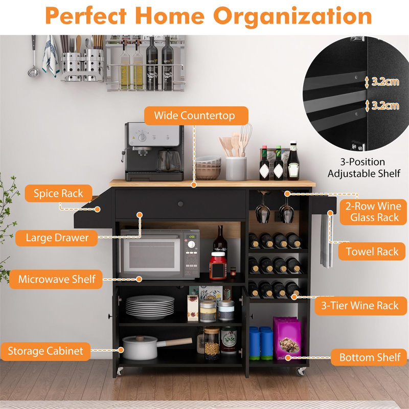 Rozalyn Wood Kitchen Island, Natural/Black