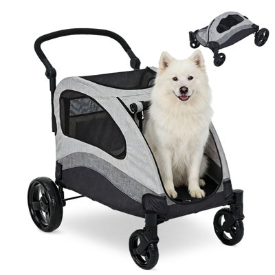 Foldable Large Dog Stroller, Heavy-Duty Pet Stroller Wagon Supports Up to 135 Lbs, 360° Rotating Wheels, Adjustable Handle, Breathable Mesh & Storage Pocket for Large Breed Pets,Green