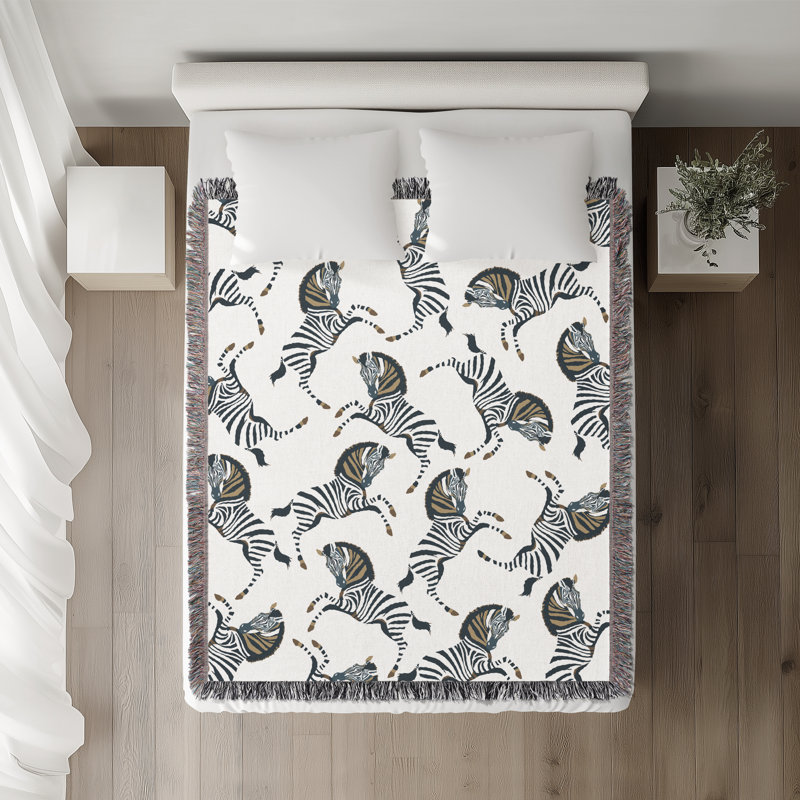 Jeté en mélange de coton Ciro Zebra, Bleu gris / blanc cassé, L 60 po x l 50 po