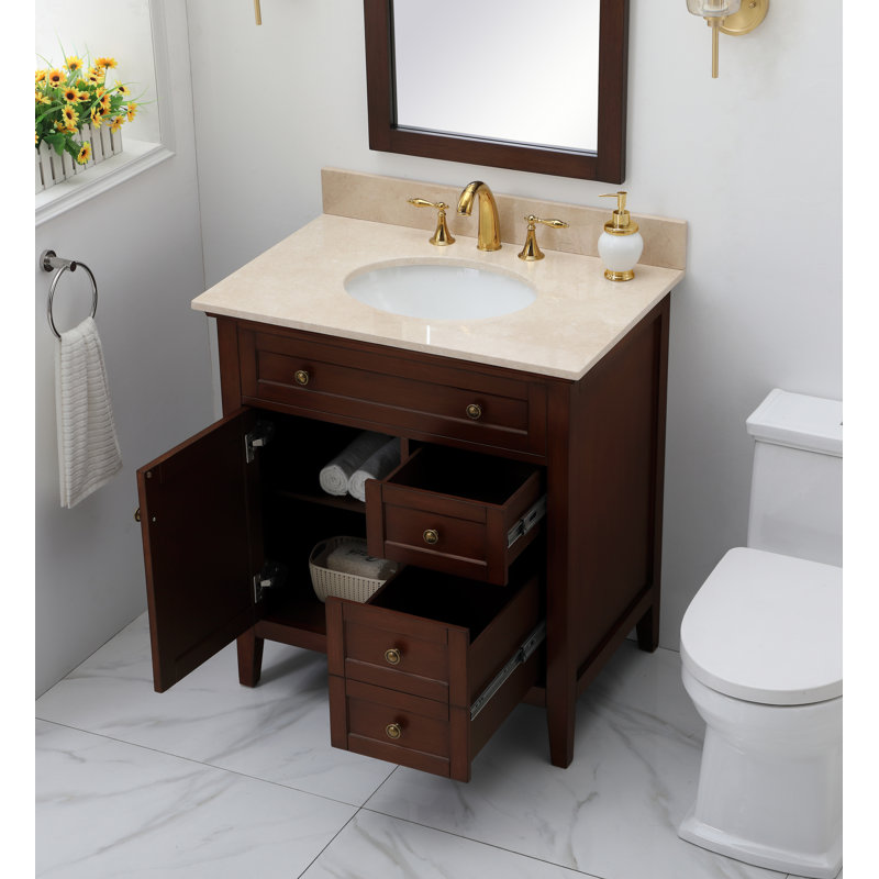 Waut 32'' Single Bathroom Vanity with Marble Top, Teak