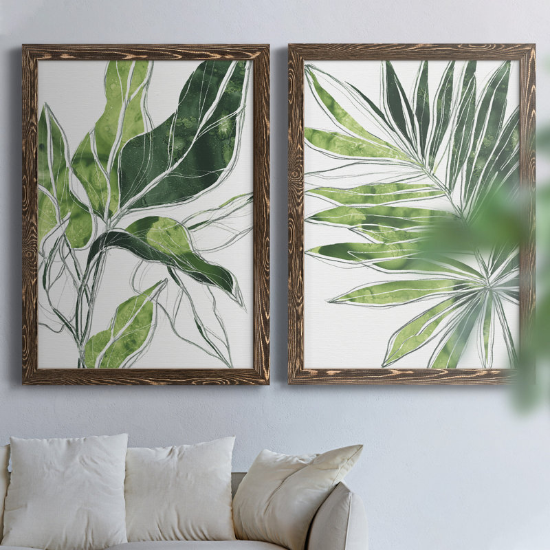 «Expressive Palm III», ensemble de 2 peintures sur toile encadrées, H 37,5 po x l 55 po x P 1,5 po, Noyer