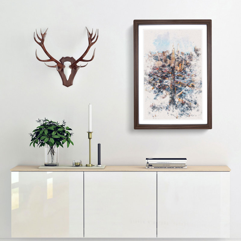 Downtown San Francisco - Picture Frame Painting Print, 63cm H x 45cm W x 2cm D, Walnut Framed