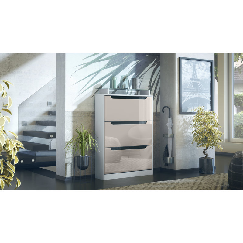 Aceto 24 Pair Shoe Storage Cabinet, Front: Sand-grey/Black