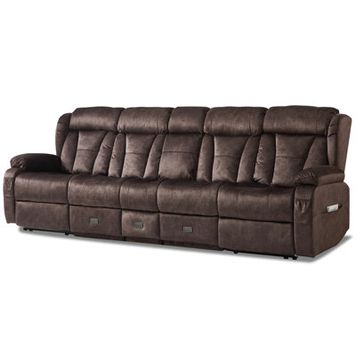 110" Manual Reclining Loveseat Sofa - Wall Hugger 4 Seat Loveseat Recliner with Console, Fold-Down Table and Built-in Outlets, Recliner Couch for Living Room RVs Home Theater Seating