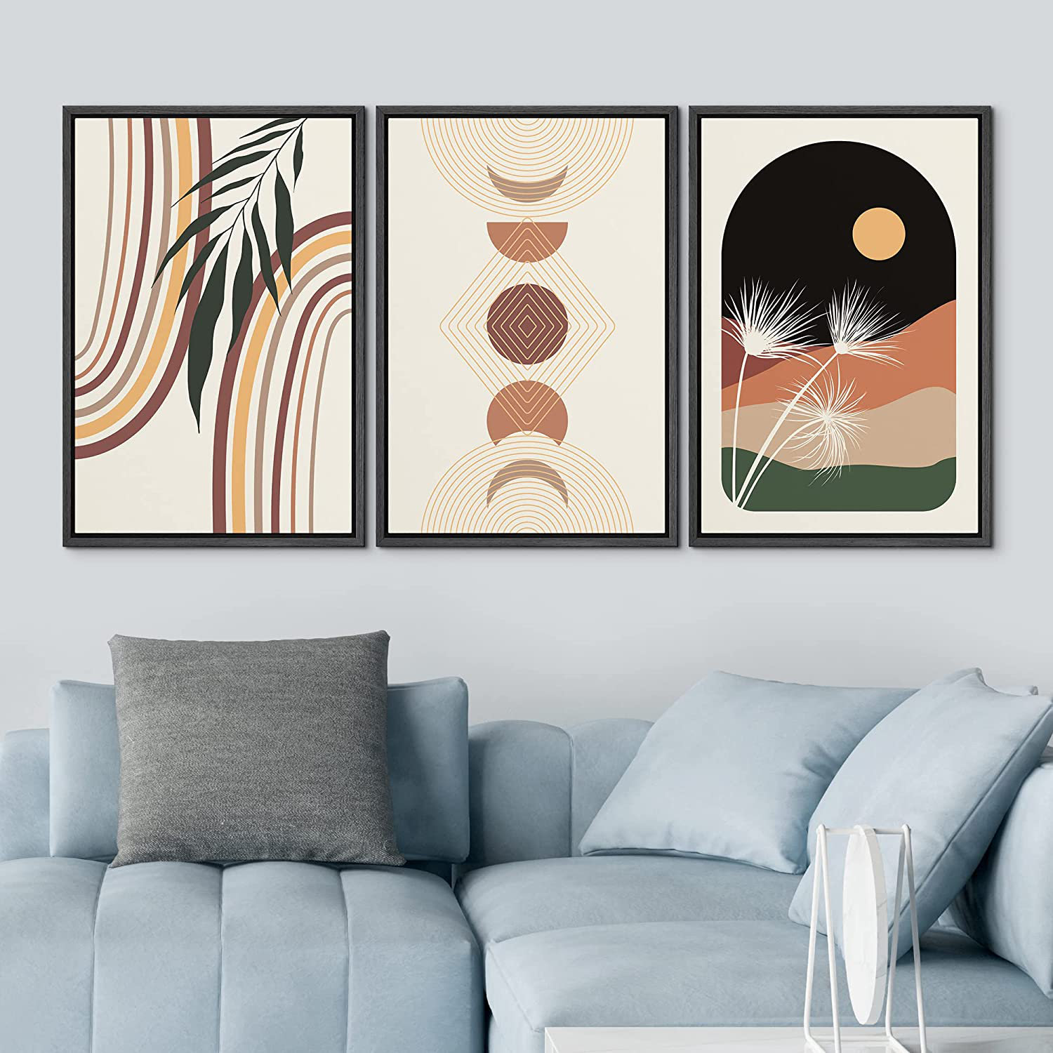 IDEA4WALL Framed Canvas Print Wall Art Set Geometric Crescent Moon ...