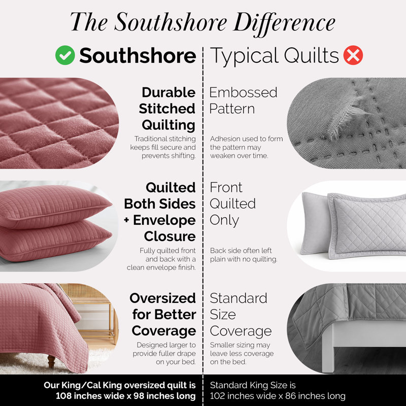 Vilano Springs ® Oversized, Light-Weight Hotel Quality Quilt Set with Matching Shams, King/Cal. King Quilt + 2 King Shams