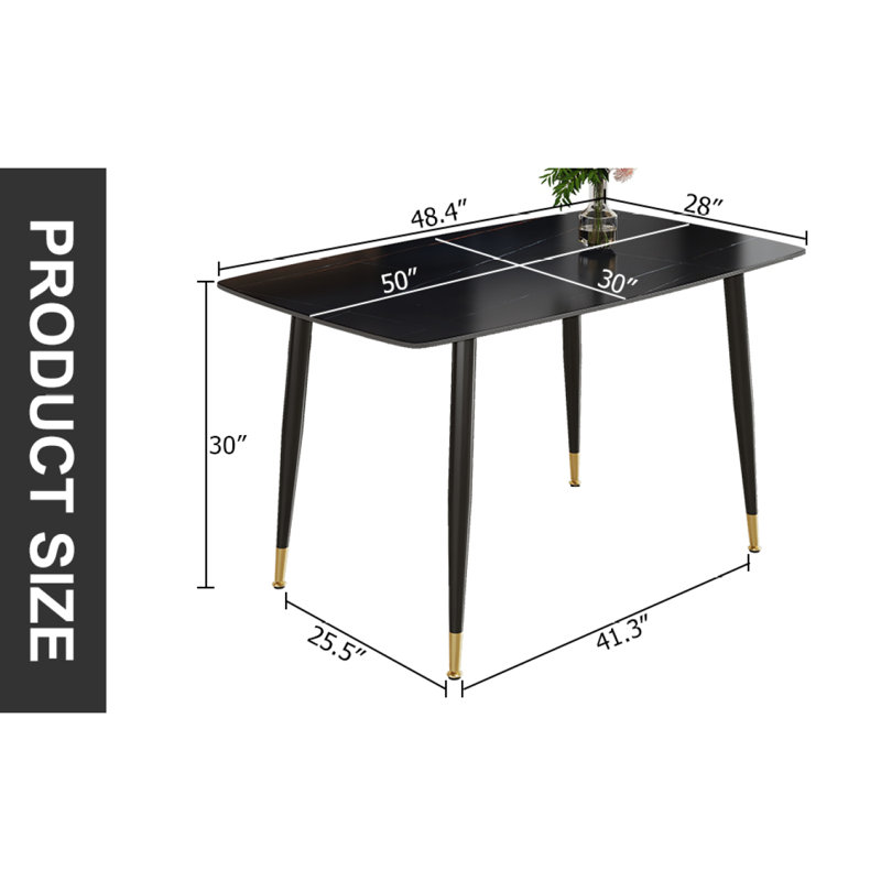 Table de salle à manger Shand, Noir, H 30 po x L 50 po x l 30 po