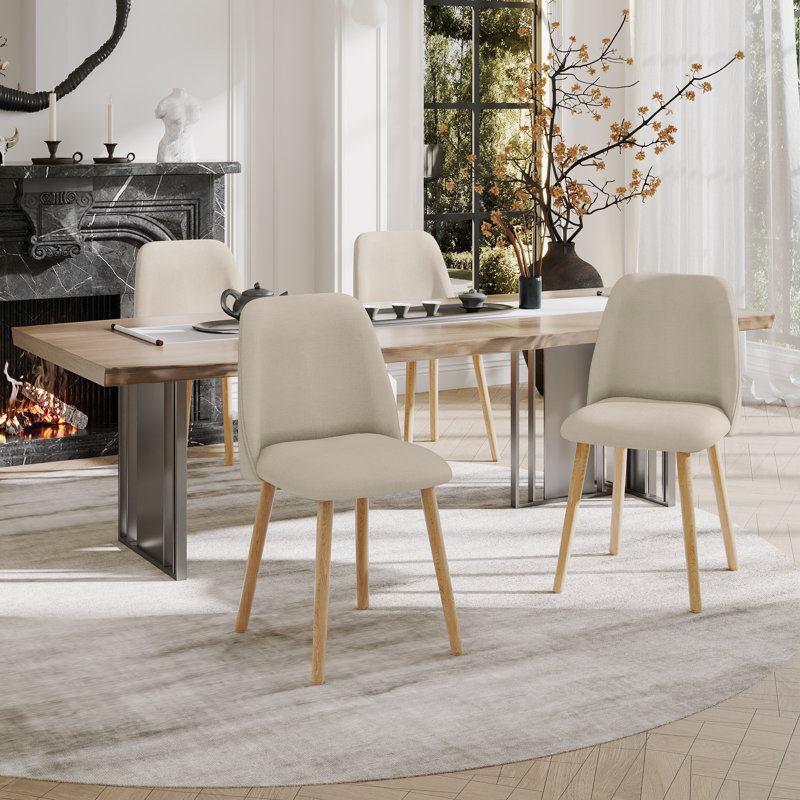 48cm H Linen Upholstered Upholstered Back Side Chair, Beige Linen