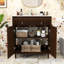 Meuble-lavabo élégant avec façade en rotin tissé, lavabo en céramique, tiroir basculant et tablette réglable-1443139947