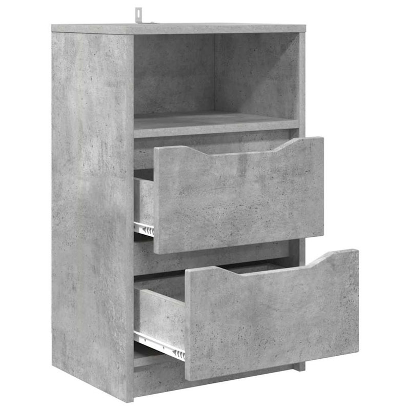 40cm W Manufactured Wood Bedside Table, Concrete Grey