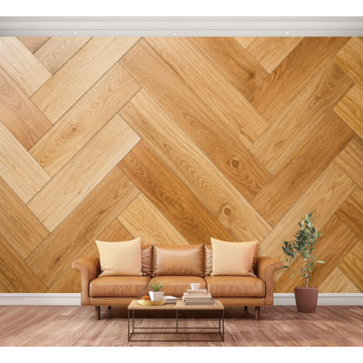 Wall Mural Peel and Stick Wallpaper Parquet herringbone Wooden floor living room designer interior Self-Adhesive Removable Contact Paper Wall Decor for Living Room Bedroom 100"H x 144"W
