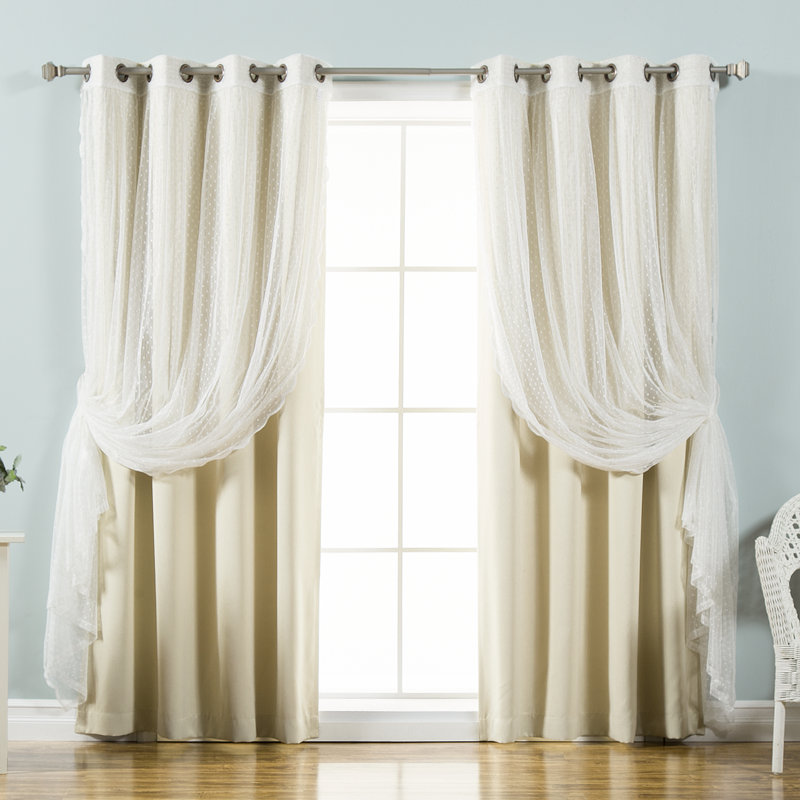 Tulle Polyester Room Darkening Curtain Panels, Beige, 52" W x 84" L