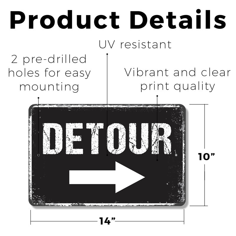 Enseigne en plastique 10 po x 14 po Detour Highway Road