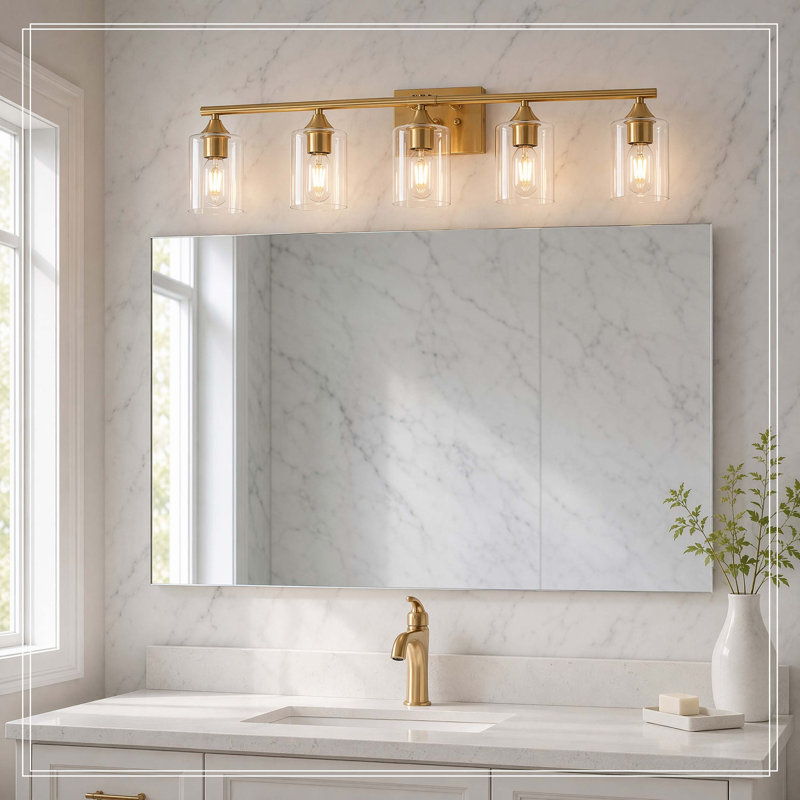 Luminaire pour meuble-lavabo de salle de bain 5 lumières en or brossé Luxury