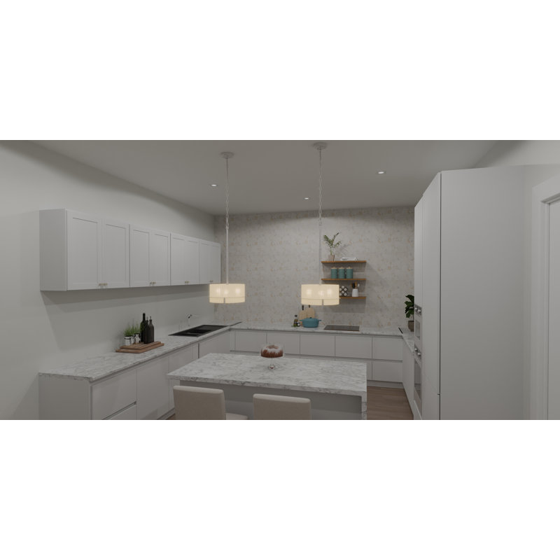 Luminaire suspendu tambour 3 lumières Seymour, Nickel brossé