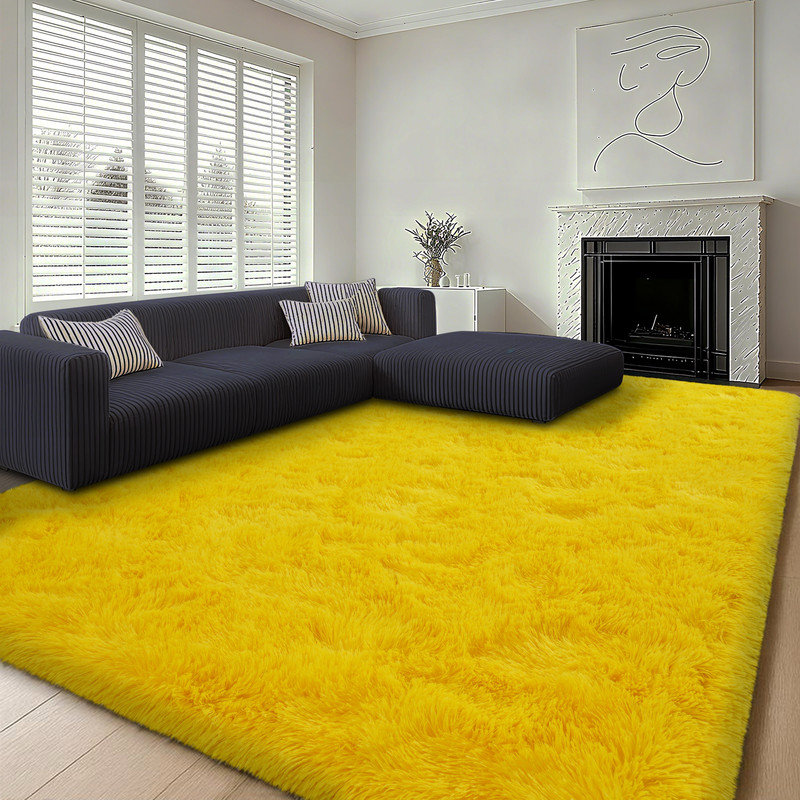 Pet-Friendly Rug Bright Yellow Indoor Non-Slip Mat Plush and Soft Design Holiday Decor Perfect for Entryways, Living Rooms, and Nurseries