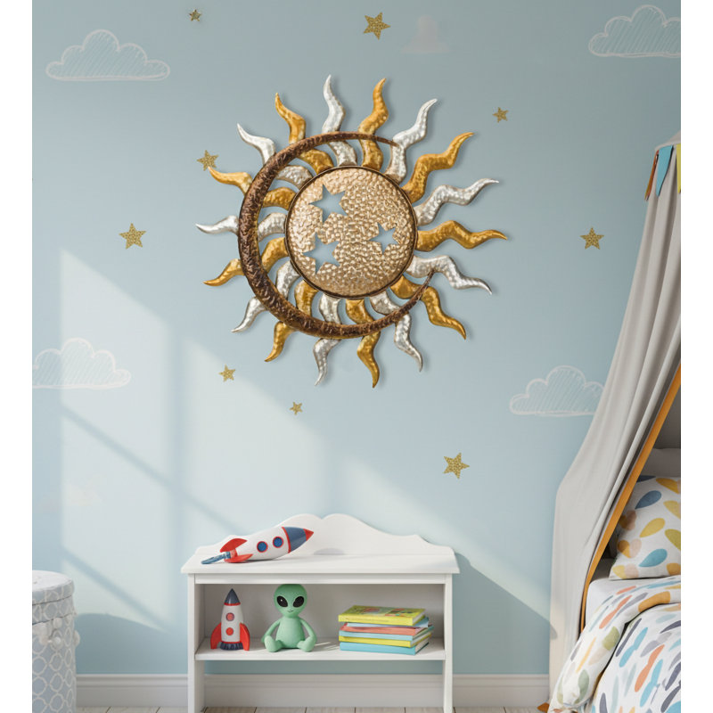 25 Inch Sun Metal Outdoor Wall Decor with Multi Color Weather Resistant Finish for Indoor and Outdoor Home Accent - Celestial