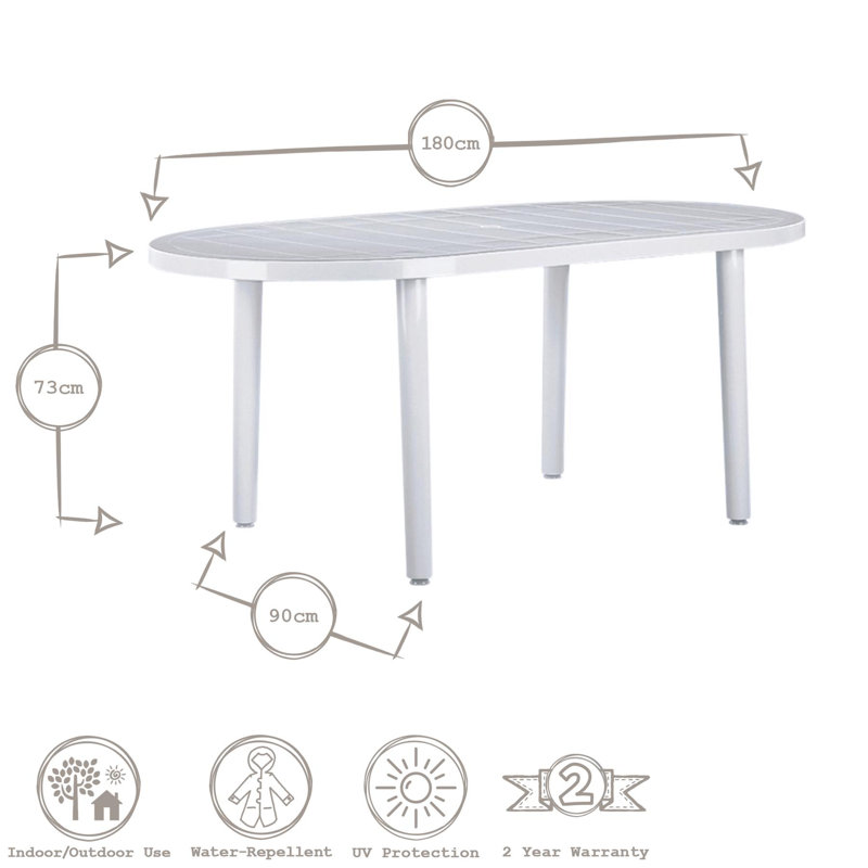 Oval Outdoor Dining Table With Umbrella Hole , 180cm W 90cm D, White