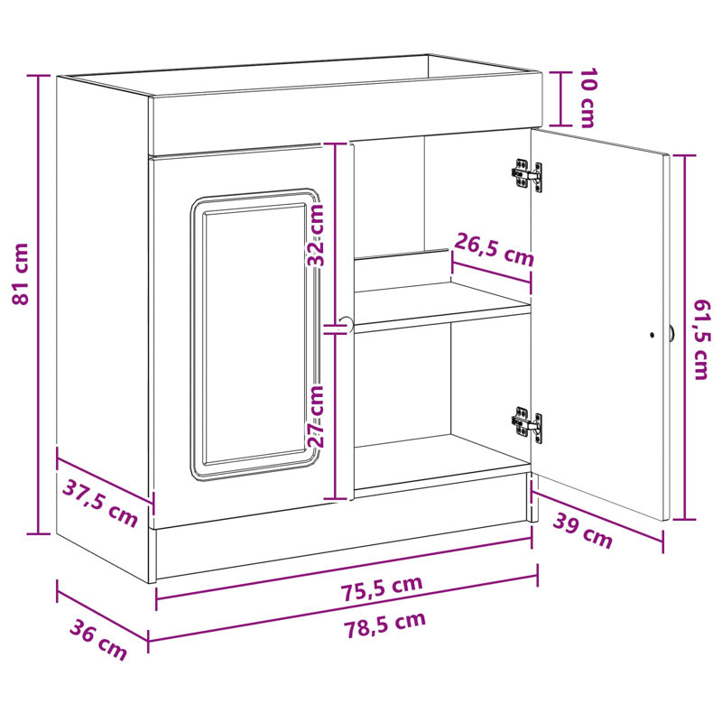 78.5cm Bathroom Vanity Base Only, High Gloss White