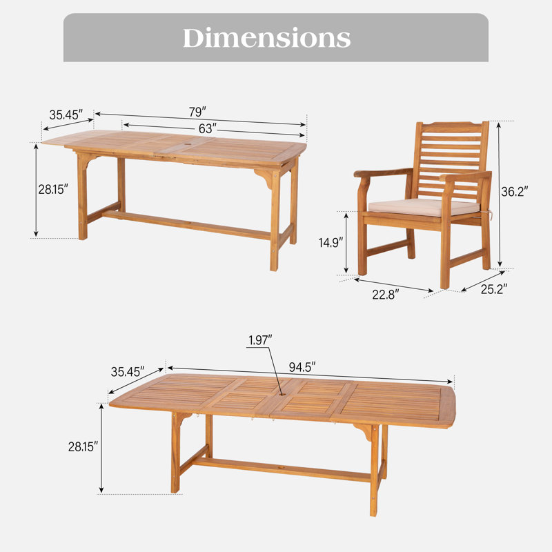 Doru Patio Dining Set with Extendable Rectangular Table , Cushions Included, 6