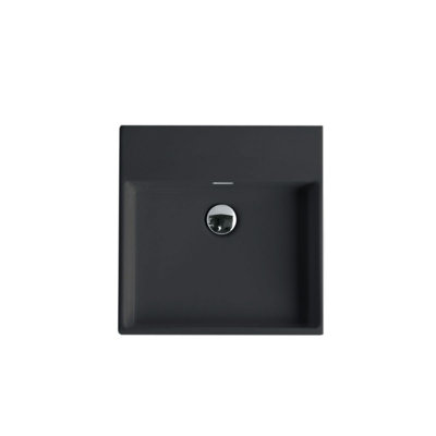 Lavabo de salle de bain carré en céramique noir mat avec trop-plein